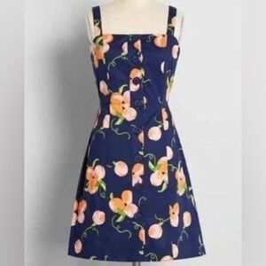 Modcloth Era Summertime Appreciation Peach Button-Down Mini Dress navy blue 0 XS